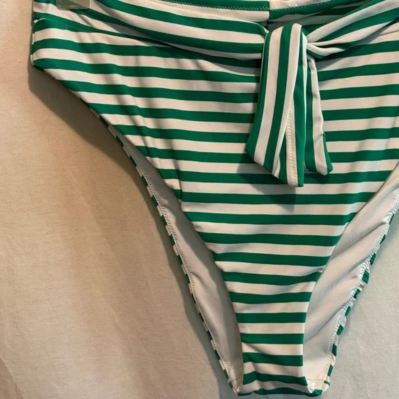 AA-587 Aerie NWT‎ High Cut Cheeky Green & White Stripe Bikini Bottoms Size XL - Picture 2 of 12
